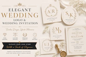design an elegant wedding logo and wedding invitation