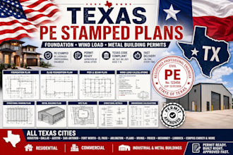 provide texas pe stamped foundation, wind load and metal building plans