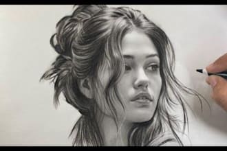 draw realistic pencil sketch portraits from photos, hand drawn artwork