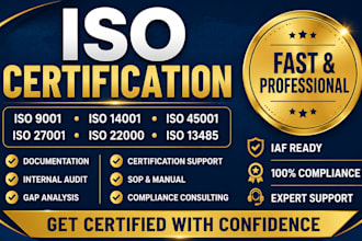 iso 9001, 45001 , 14001, gmp, 22301 iso certification  27001