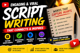 write engaging youtube shorts, motivational, storytelling and poetry scripts