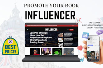 do book promotion by publishing interview on influencer uk website and instagram