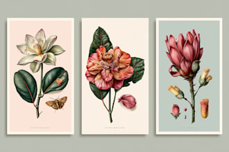 create botanical illustrations of flowers and plants for branding
