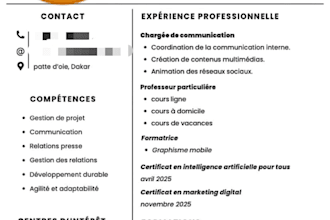 je vais crée un cv professionnel et lettre de motivation moderne  sur canva