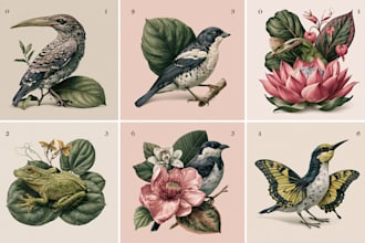 draw an animal and botanical illustration