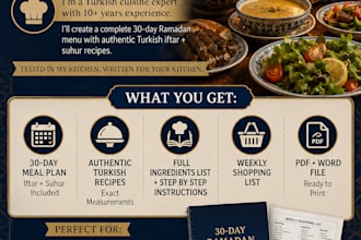 create authentic 30day ramadan iftar and sahur menu