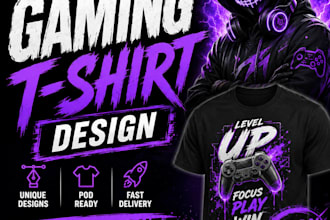 design custom gaming typography t shirt for pod and merch by amazon