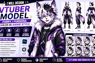 design model furry fursona vtuber avatar model  model live2d in anime style