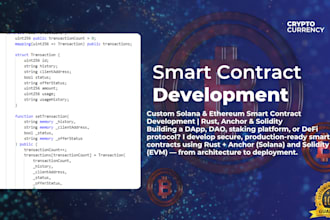 develop smart contract for dapps, daos staking websites using solidity and rust
