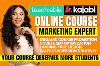 kajabi thinkific online course promotion, teachable course marketing sales SEO