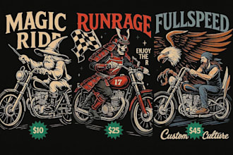 create vintage motorcycle t shirt design and retro biker artwork