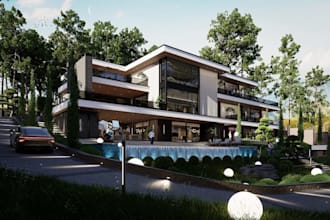 elegance residence building,3d site plan,villa facade, luxury property rendering