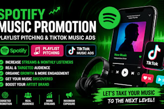 do spotify promotion, music promotion, song playlist pitch and tiktok music ads