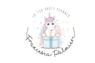 design party planner white unicorn logo