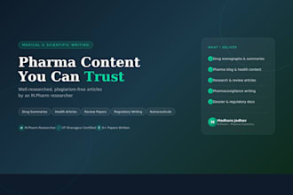 write pharma content, drug summaries and medical articles