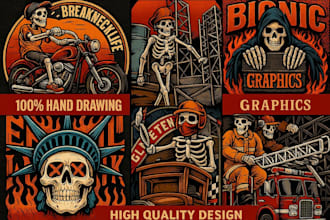 draw skull skeleton artwork for logo and merchandise