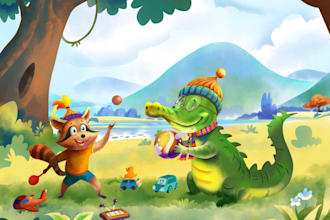 create watercolor children book illustration or animal story book illustration