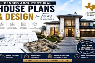 prepare licensed architectural house plans and design for texas projects
