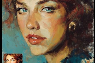draw digital portrait art in oil painting from photo