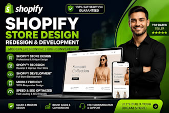 design and redesign shopify store, shopify website developement and store audit