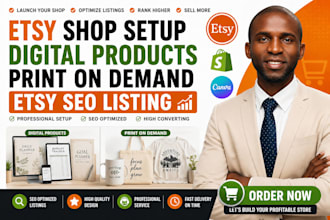 setup etsy shop, etsy digital product, etsy SEO and etsy product listing