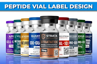design peptide, vial, pharma, product label and logo design
