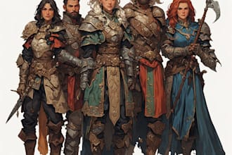 do group party character art, dnd party