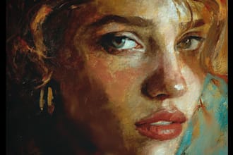 draw realistic family portrait , oil paint photo