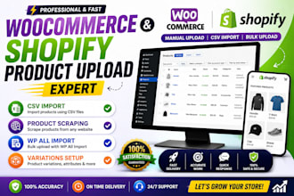 upload products to woocommerce and shopify store