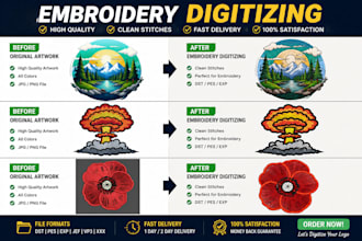 do embroidery digitizing for logo into dst, pes, exp files