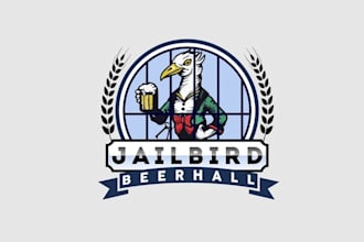 design notorious prison turned beer hall bar logo