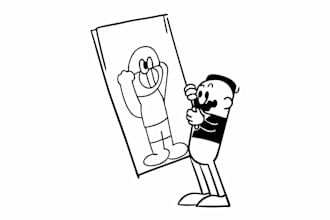 draw black and white funny cartoon line art