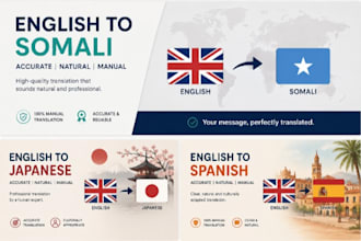 translate english to somali, arabic, spanish and japanese
