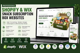 design snack subcription box shopify store, food snack wix website