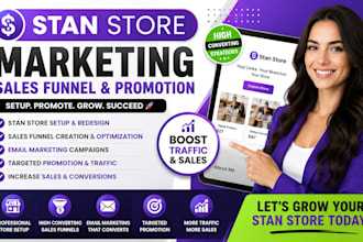 do stan store marketing, sales funnel setup, promotion and growth