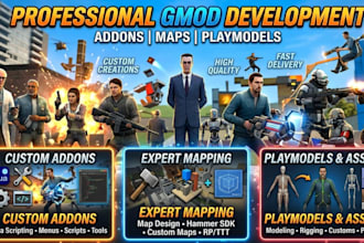 create quality garrys mod addon, gmod map, gmod addon and playermodel