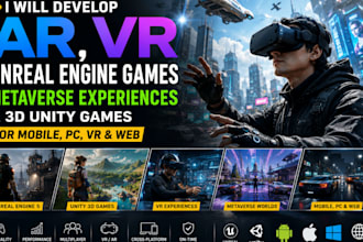 develop ar, VR unreal engine game, metaverse experience, 3d unity game for PC VR