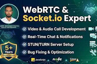 develop and fix webrtc video audio call and socket io apps