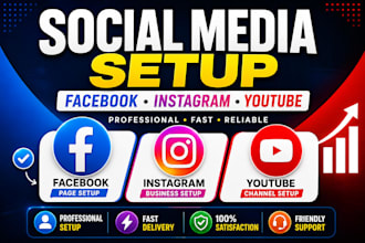 setup facebook page, instagram and youtube channel