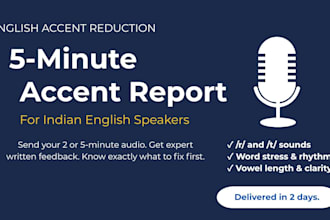 analyse your 5 minute speech and send a detailed accent reduction report