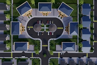 3d site plan design, master planned community layout,urban streetscape rendering