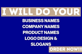 do business name, trademark search, logo design, product ,slogans, brand name