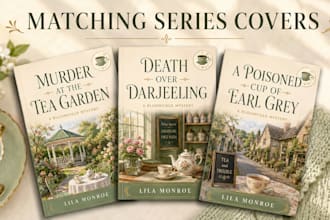 design a cozy mystery book cover and matching series branding
