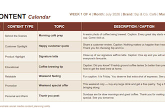 create a 30 day social media content calendar for your business