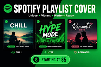 design spotify playlist covers, album artwork, podcast covers, and music graphic