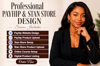design payhip website, stan store, upload digital products and online courses