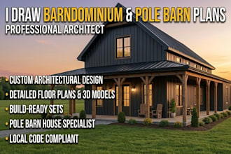 draw barndominium plans and pole barn house plan as your architect