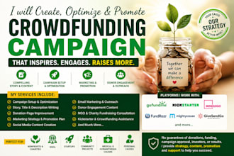 create and promote gofundme, kickstarter, charity or ngo fundraising campaign