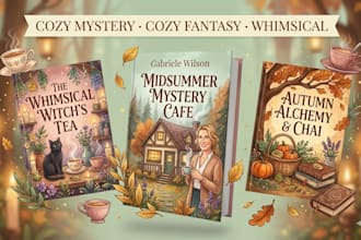 design a whimsical cozy mystery or cozy fantasy illustrated book cover