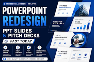 redesign powerpoint presentation, PPT slides and business pitch deck fast today